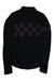 The Rapha Classic Check Jersey is a long-sleeve black cycling jersey with a purple checkerboard band across the chest and upper arms, designed as premium cycling apparel.