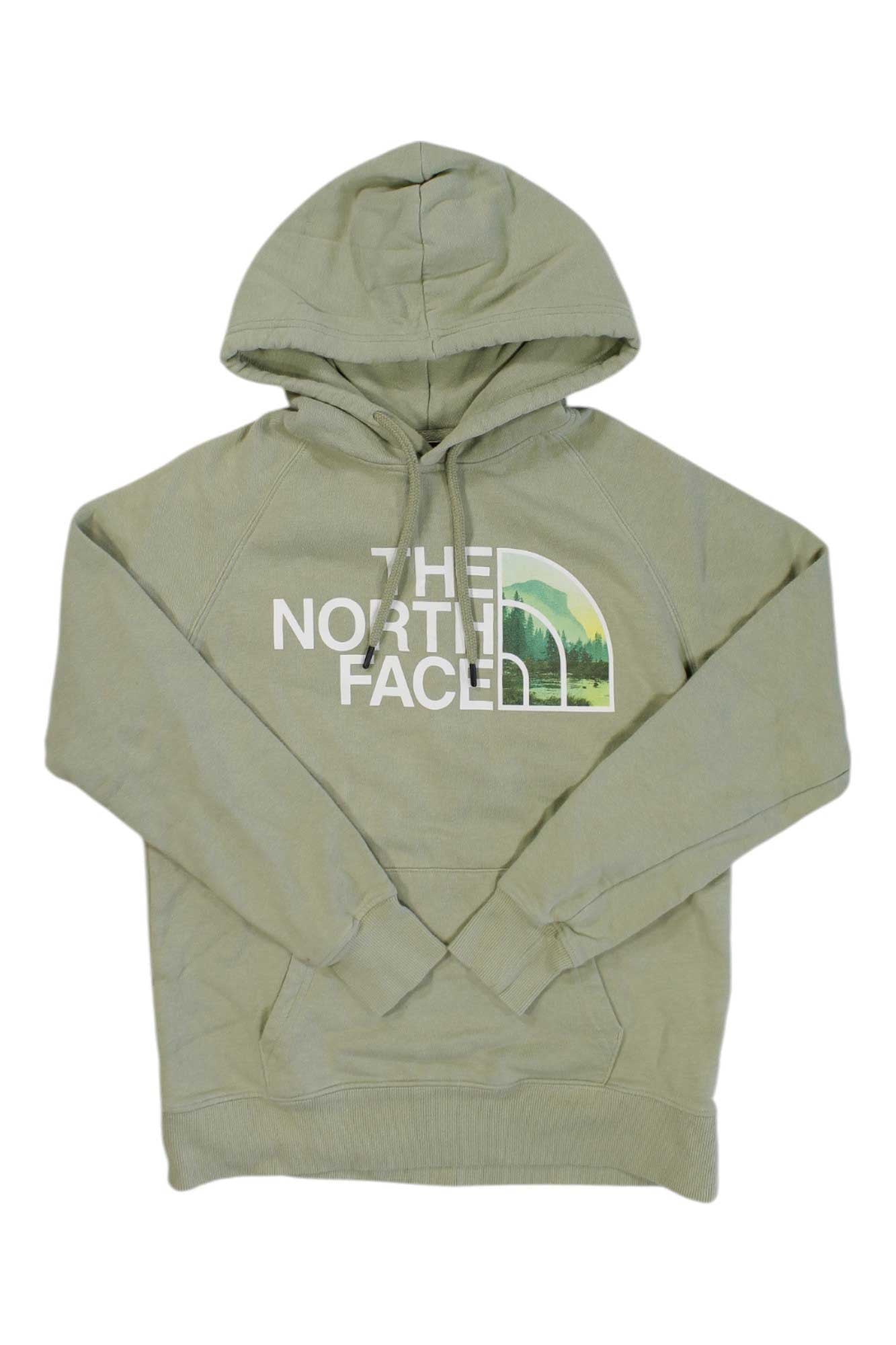 Women’s green Half Dome hoodie with front logo graphic and drawstring hood