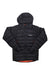 Men’s puffer jacket with hood, black outer, orange hem panel, full front zip