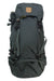 Hiking backpack with Fjallraven logo patch, front straps and buckles, dark blue-gray.