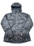 The Womens OutDry Ex Alta Peak Down Jacket in black features a hood, front zipper, long sleeves, and subtle stitching. Displayed flat on a white background, it’s ideal as a cold-weather outdoor hiking jacket.