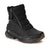 Women’s winter boot with padded collar and side zip, black upper, tread sole