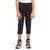 Black capri pants with tapered legs and elastic waist, worn mid-calf