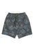 Men's navy pull-on shorts with light fan pattern, elastic waist, black drawstring