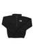 The North Face Girls Glacier Pullover in black features long sleeves, a snap-button collar, and a white logo on the left chest. Made from recycled polyester for lightweight warmth, it is displayed flat on a white background.