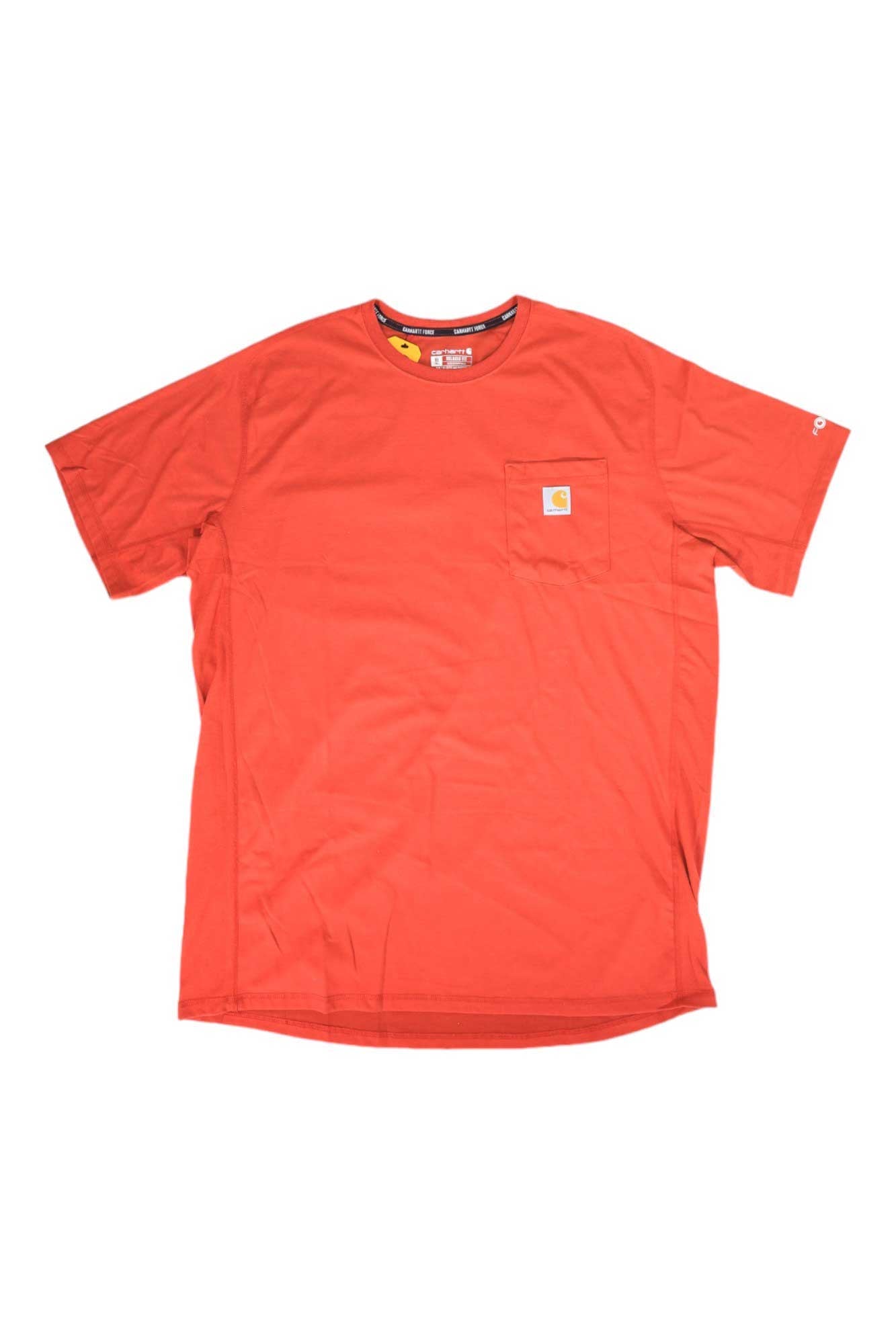 Carhartt men’s Force relaxed-fit pocket T-shirt, red-orange, short sleeves