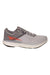 Light grey lace-up running shoe with orange logo, padded collar, white midsole