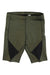 The CW-X Mens Stabilyx Ventilator Joint Support Compression Shorts in olive green with black mesh side panels feature moisture-wicking fabric for dry comfort, shown laid flat on a white background.