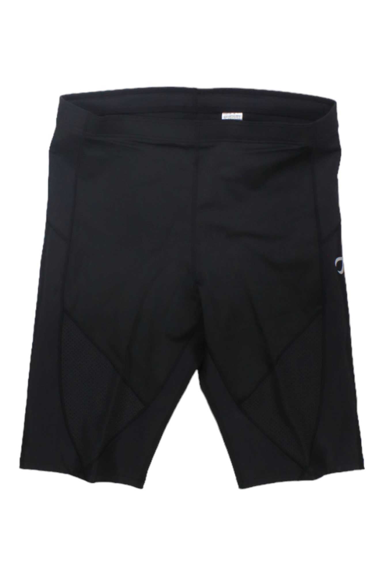 The CW-X Mens Stabilyx Ventilator Joint Support Compression Shorts are black with a wide waistband, mesh side panels for moisture wicking, and a small logo on the left leg, shown against a white background.