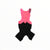 A pair of Rapha Mens Pro Team Bib Shorts II - Regular with a bright pink upper, black lower section, and left shoulder strap featuring black horizontal stripes, shown flat on a white background. Includes a race-grade chamois for comfort.