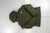 Olive green hooded puffer jacket with front zipper and logo patch