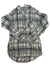 Plaid button-up top, grey-and-white, long sleeves, chest pocket, curved hem