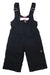 Black children's overalls, inspired by the Obermeyer Girls Snoverall Pant, feature adjustable straps, a front zipper, pink chest bow, side pocket, and reflective patch near the left leg—ideal insulated ski pants for girls.