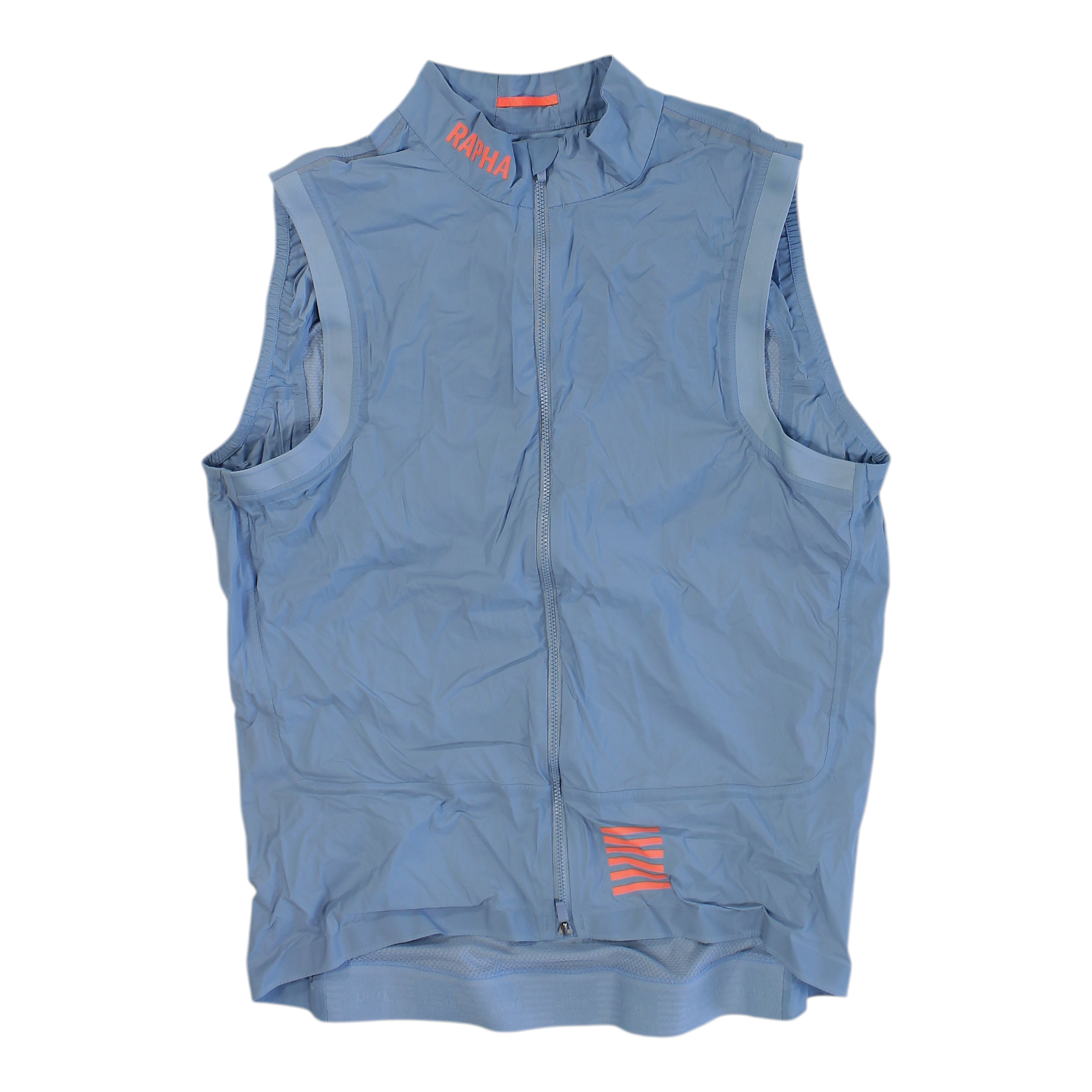 Men's lightweight gilet, light blue, full-zip front with red striped chest detail