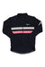 The Rapha Brevet Infinium Long Sleeve Jersey is a black cycling top with a front zipper, long sleeves, and white, pink, and gray chest stripes—designed for standout performance and style.