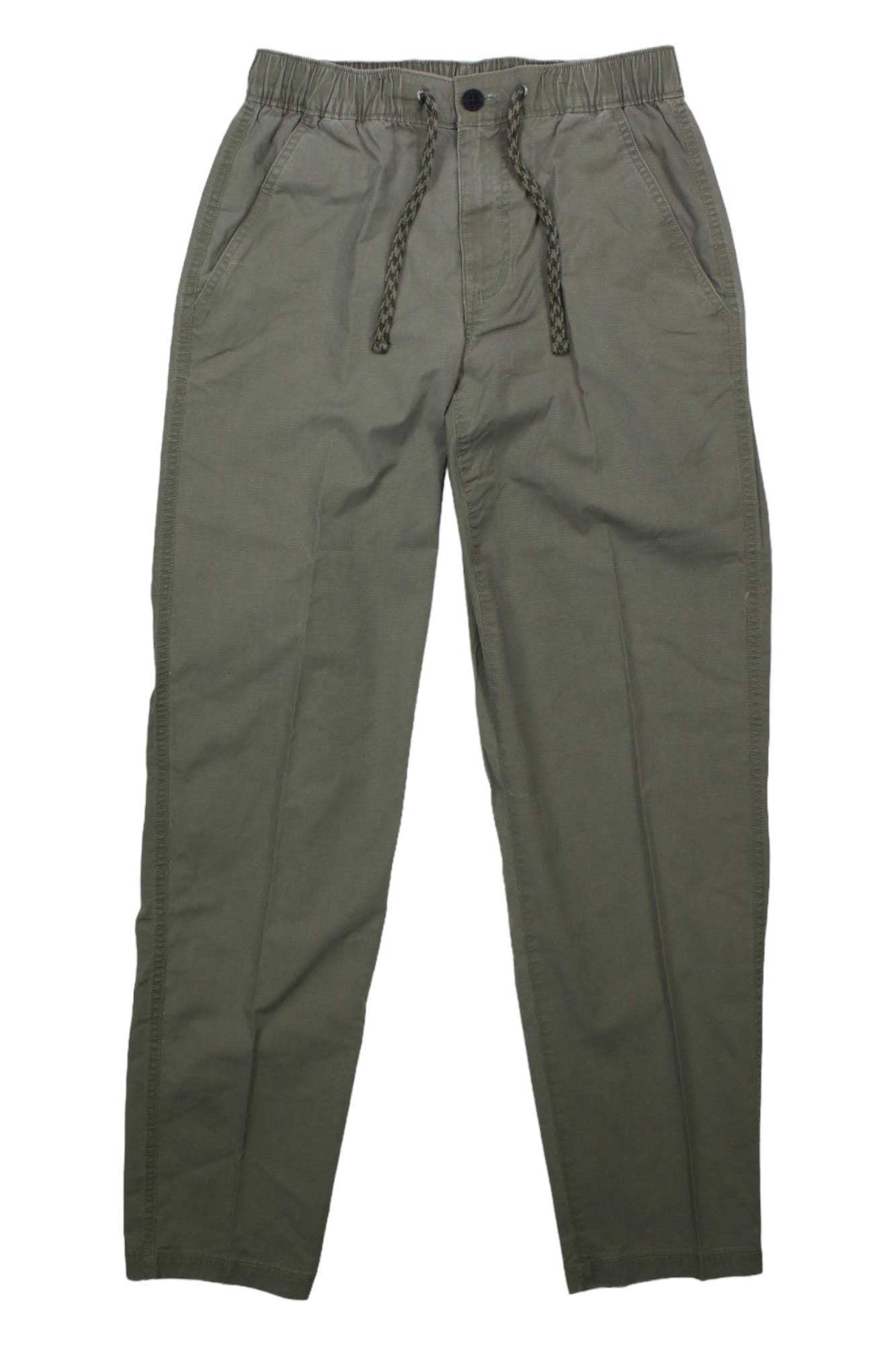 Men's gray-green ripstop pants with elastic waistband and drawstring
