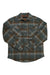 Dakota Grizzly Mens Tobias Shirt Jacket in green and brown plaid, soft cotton flannel with quilted lining, two chest pockets, and long sleeves, displayed flat on a white background.