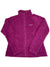A magenta Womens Benton Springs Full Zip Fleece Jacket by Columbia with a full front zipper, long sleeves, zippered hand pockets, and a stand-up collar, shown laid flat on a white background.