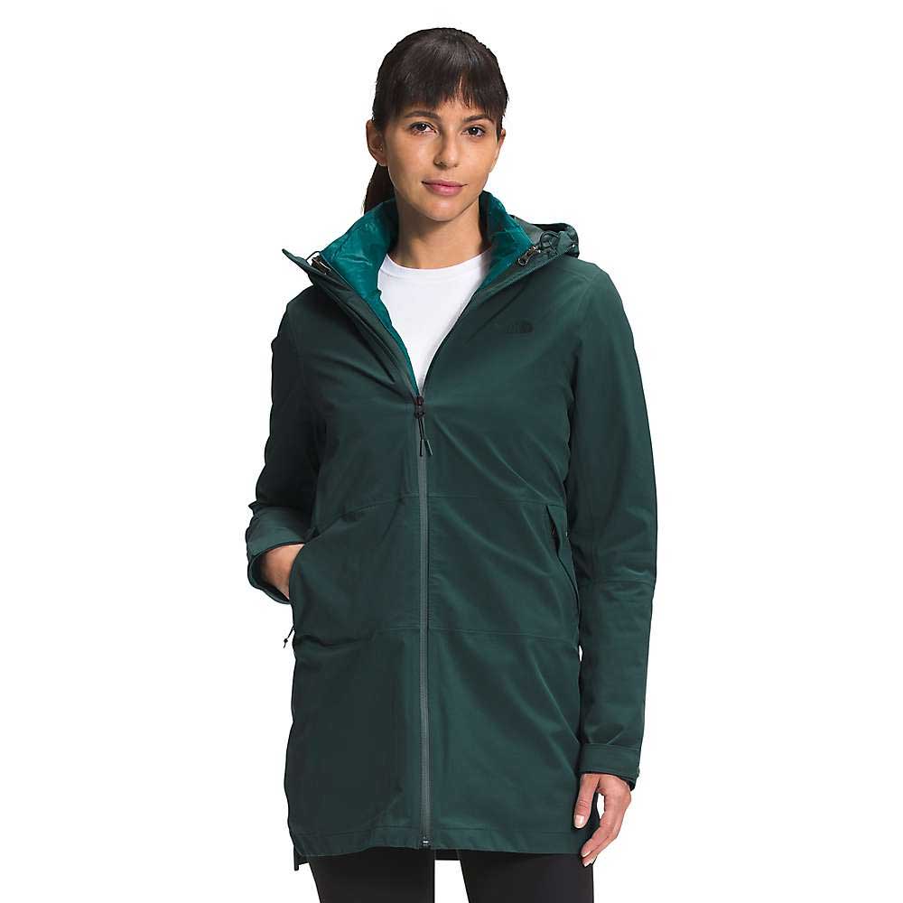 Women's ThermoBall Eco Triclimate parka in dark green, zip-front with hood
