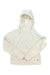 Women's fleece pullover hoodie in light cream, textured fabric, hood with drawstrings