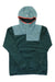 The Ortovox Womens Fleece Plus Anorak is a dark green pullover hoodie with a light gray hood and shoulder panel, partial front zipper, small logo on the hood, and a red-accented hood lining—ideal for outdoor layering.