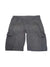 A pair of Women's Splash 11 Shorts in dark gray with side pockets and button flaps, made from a performance cotton blend, laid flat on a white background.