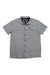 A Billabong Mens Surftrek Tech SS Shirt in light gray, crafted from recycled nylon with short sleeves, a collar, and a single chest pocket, is displayed flat on a white background.