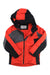 The Spyder Boys Ambush Jacket in red, black, and gray features PrimaLoft Black Eco insulation, a front zipper, hood, and Spyder logo on the chest, shown against a white background.