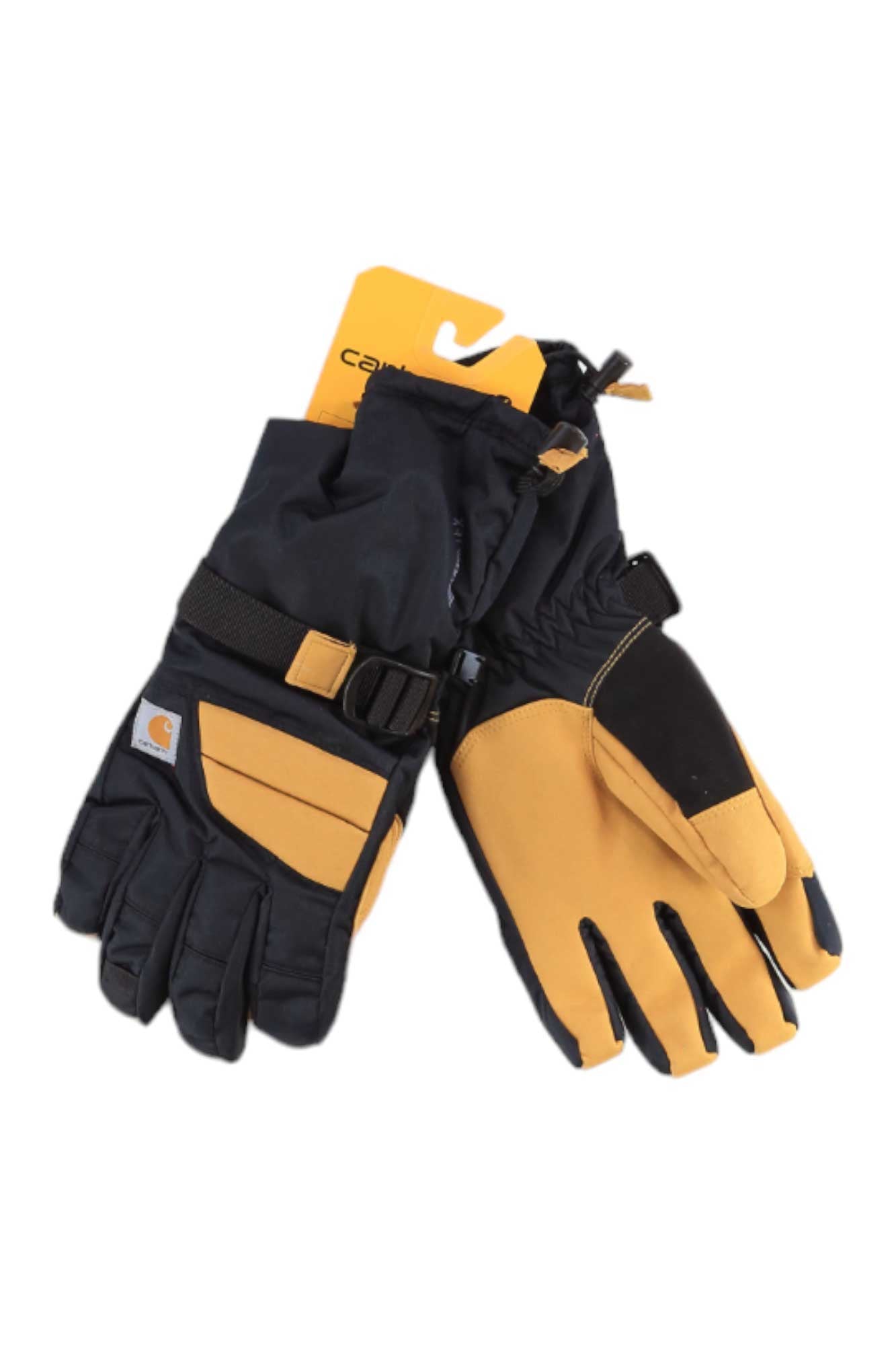 Carhartt insulated gauntlet gloves, black with tan accents, padded palms and knuckles