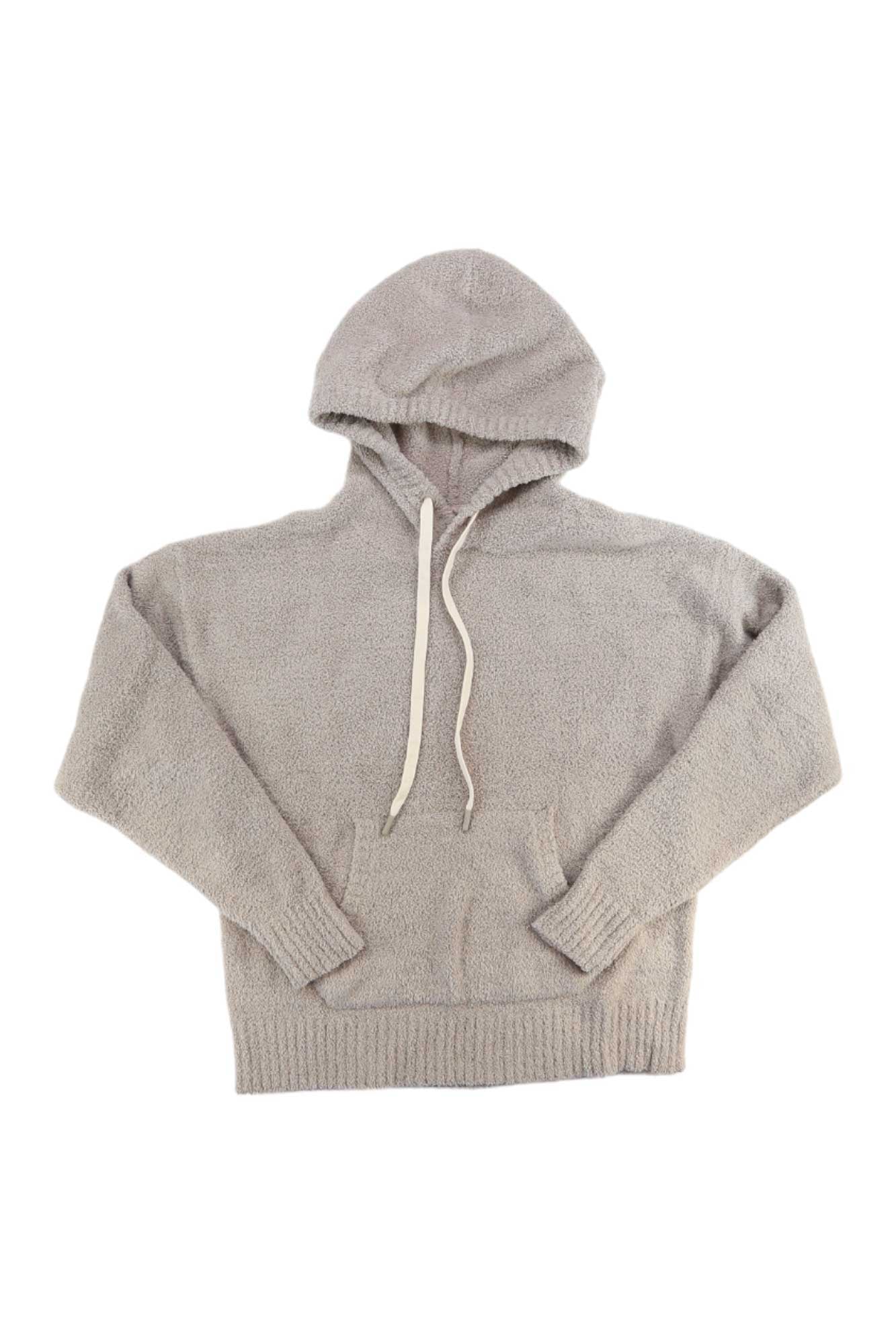 Ugg Asala hoodie in heather gray, front hood with drawstring cords and ribbed bottom band