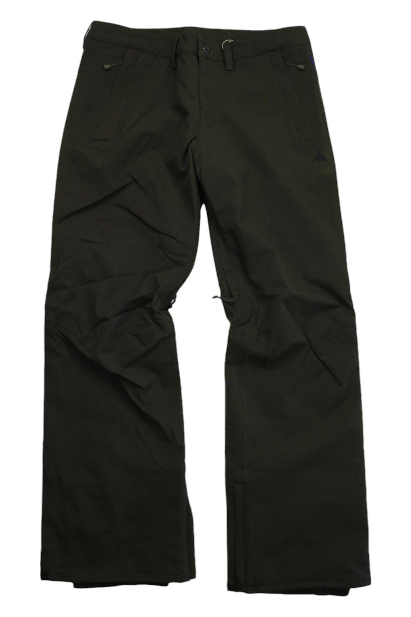 The Burton Women's Society Pant, in black with a straight-leg fit, front pockets, belt loops, and a zipper fly, is shown laid flat on a white background.