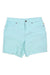 The Carve Designs Womens Oahu Hi Rise 6 Inch Short features light blue organic cotton, a button and zip closure, front and back pockets, belt loops, and raw frayed hems—ideal for laid-back style or women's water sports adventures.