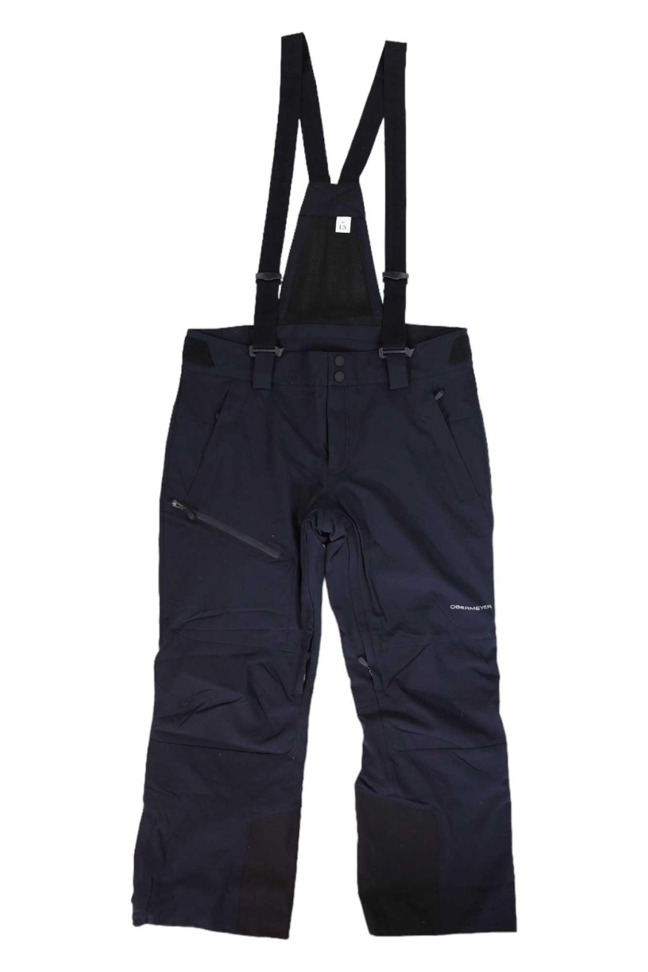 Men's suspender ski pant, dark navy with adjustable straps and zippered side pocket