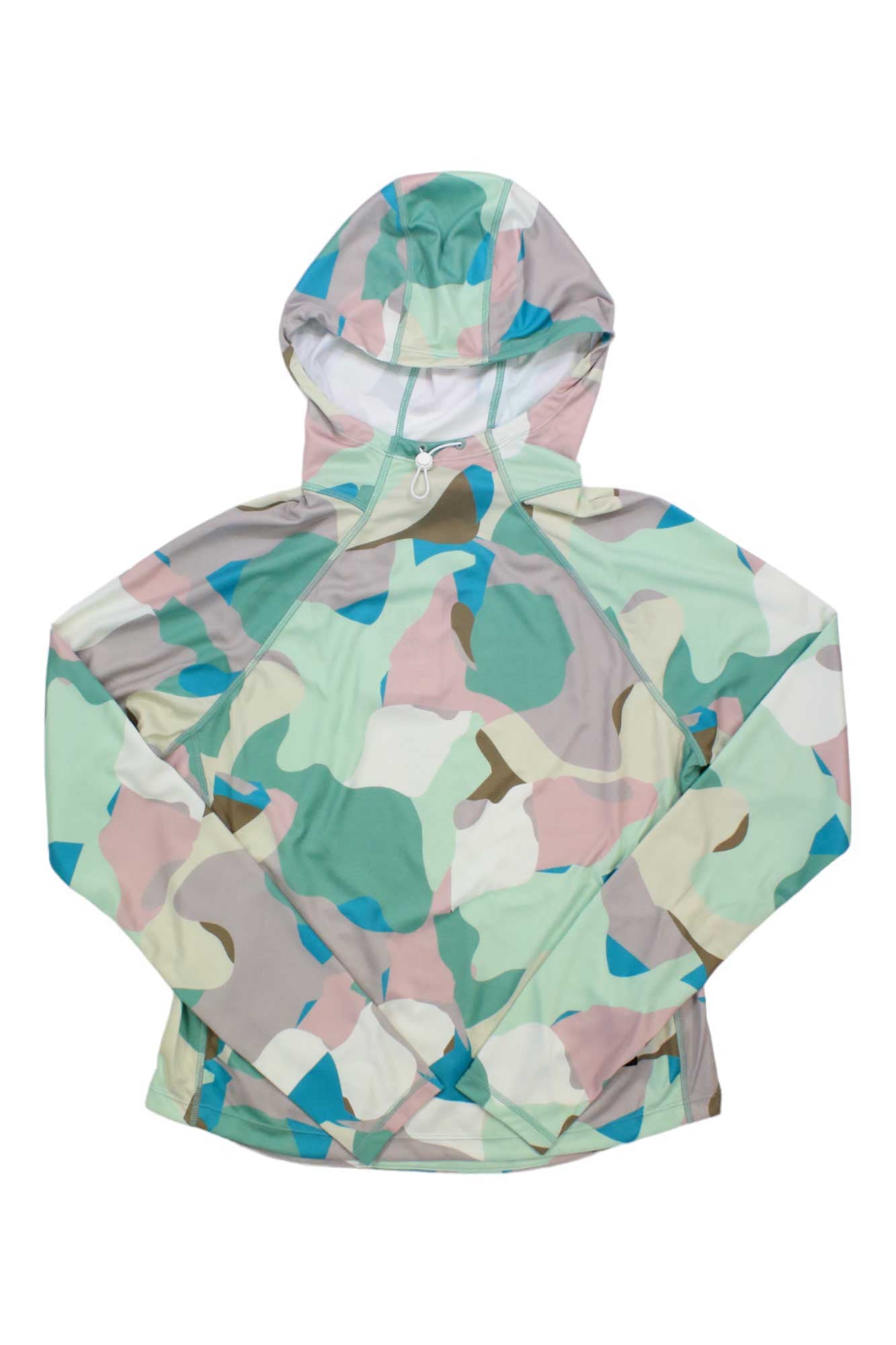 Women’s pullover hoodie in pastel camo print, adjustable hood and kangaroo pocket