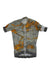 The Rapha Athletes Pro Team Training Jersey is a short-sleeved cycling top with a gray and orange abstract pattern, front zipper, dark gray cuffs and hem, subtle white accents, breathable fabric, and the Rapha logo on the chest.