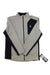 The Spyder Men's Bandit Jacket is a light gray and black polyester fleece zip-up with a stand collar, white spider logo on the left chest, and a hanging tag at the bottom hem.