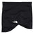 Black fleece neck gaiter with The North Face logo and curved opening