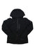 The Obermeyer Womens Cosima Down Jacket, in black, features a waterproof design, front zipper, zippered chest pocket, and long sleeves. It is shown laid flat on a white background.