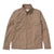 The ExOfficio Men's BugsAway Coen LS Jacket is a light brown outdoor jacket with long sleeves, UPF 50 sun protection, zip-up front, stand collar, and two front pockets, shown laid flat on a white background.