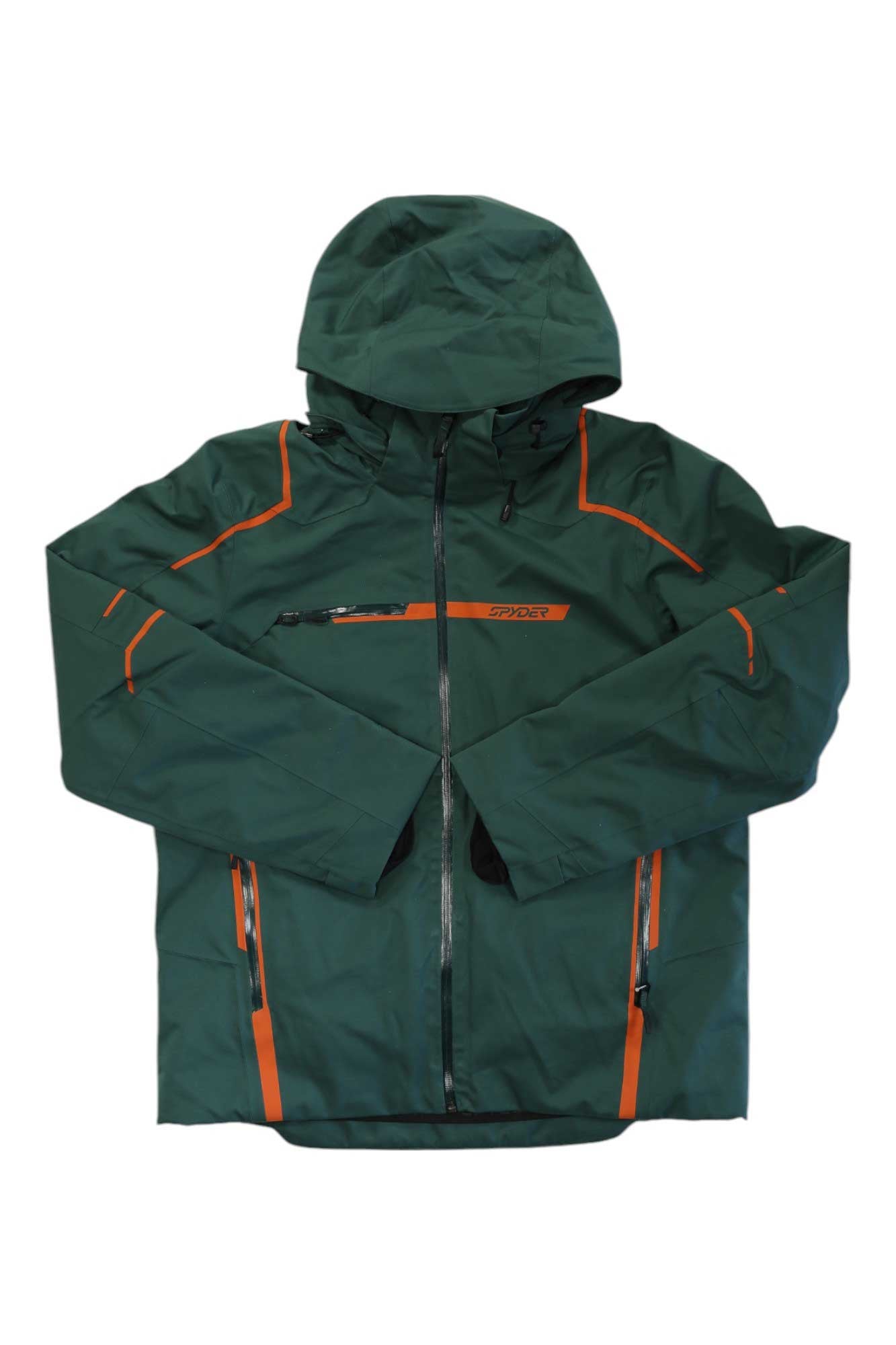 Men's Titan jacket in dark green with orange-red contrast, full-zip and hood
