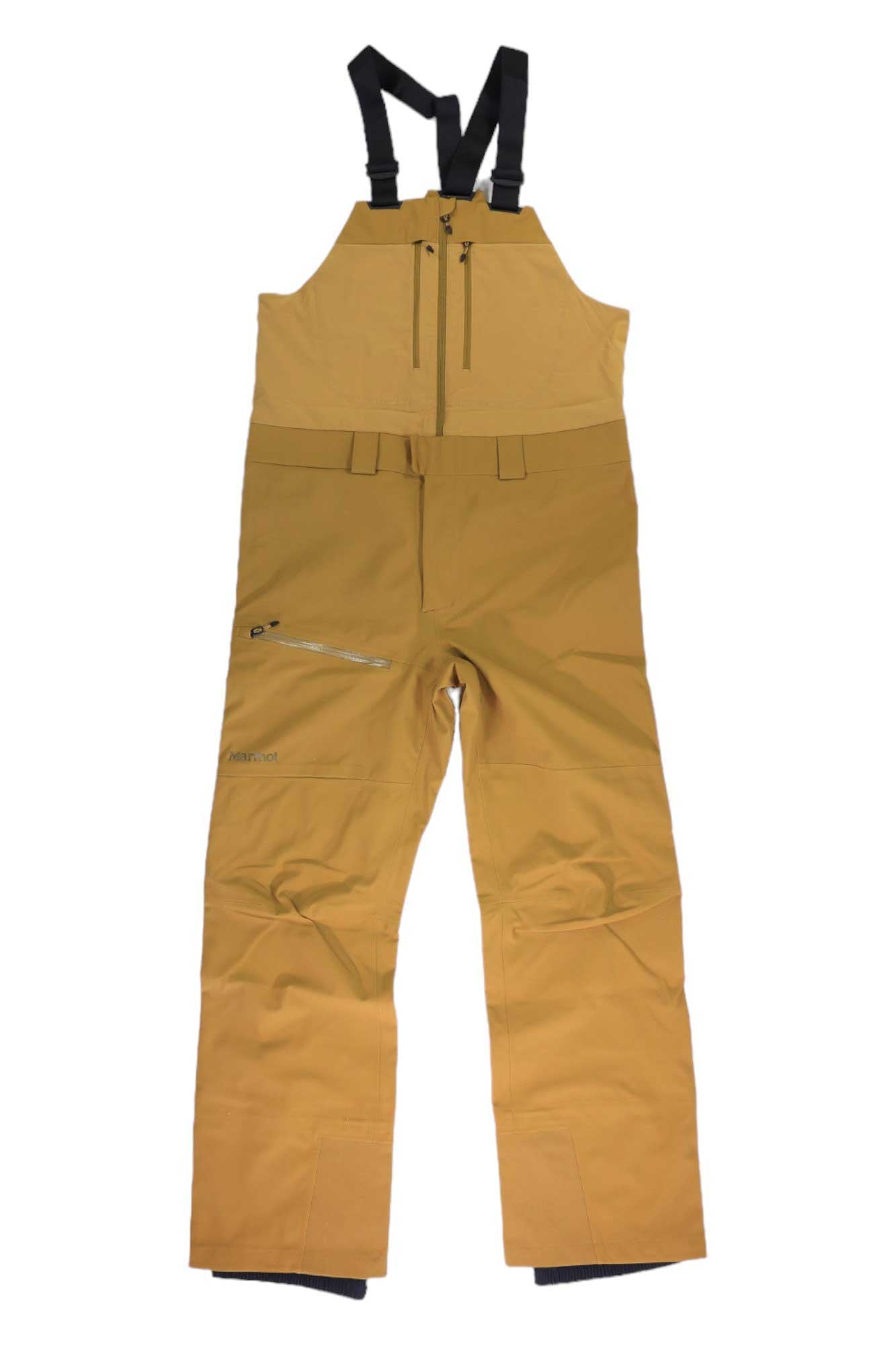Men's Refuge Pro bib overalls in tan, adjustable straps and front zipper
