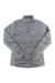 A light gray, quilted Sierra Designs Womens Tuolumne Sweater with PrimaLoft Silver Insulation, long sleeves, front zipper, stand-up collar, logo on the left chest, and two zippered side pockets laid flat on a white background.