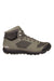 The Haglofs Womens L.I.M Mid Proof Eco Shoe is a gray and black waterproof trail shoe for women with a rugged sole, lace-up front, ankle support, and Haglöfs branding on the heel, shown from the side against a white background.