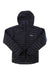 Men's black hooded puffer jacket, full-zip with quilted insulation and Rab logo.