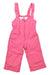 The Obermeyer Girls Snoverall Pant features bright pink overalls with adjustable straps, front zipper, left-side snap pocket, wide legs, and insulation—ideal ski pants to keep kids warm in cold weather.