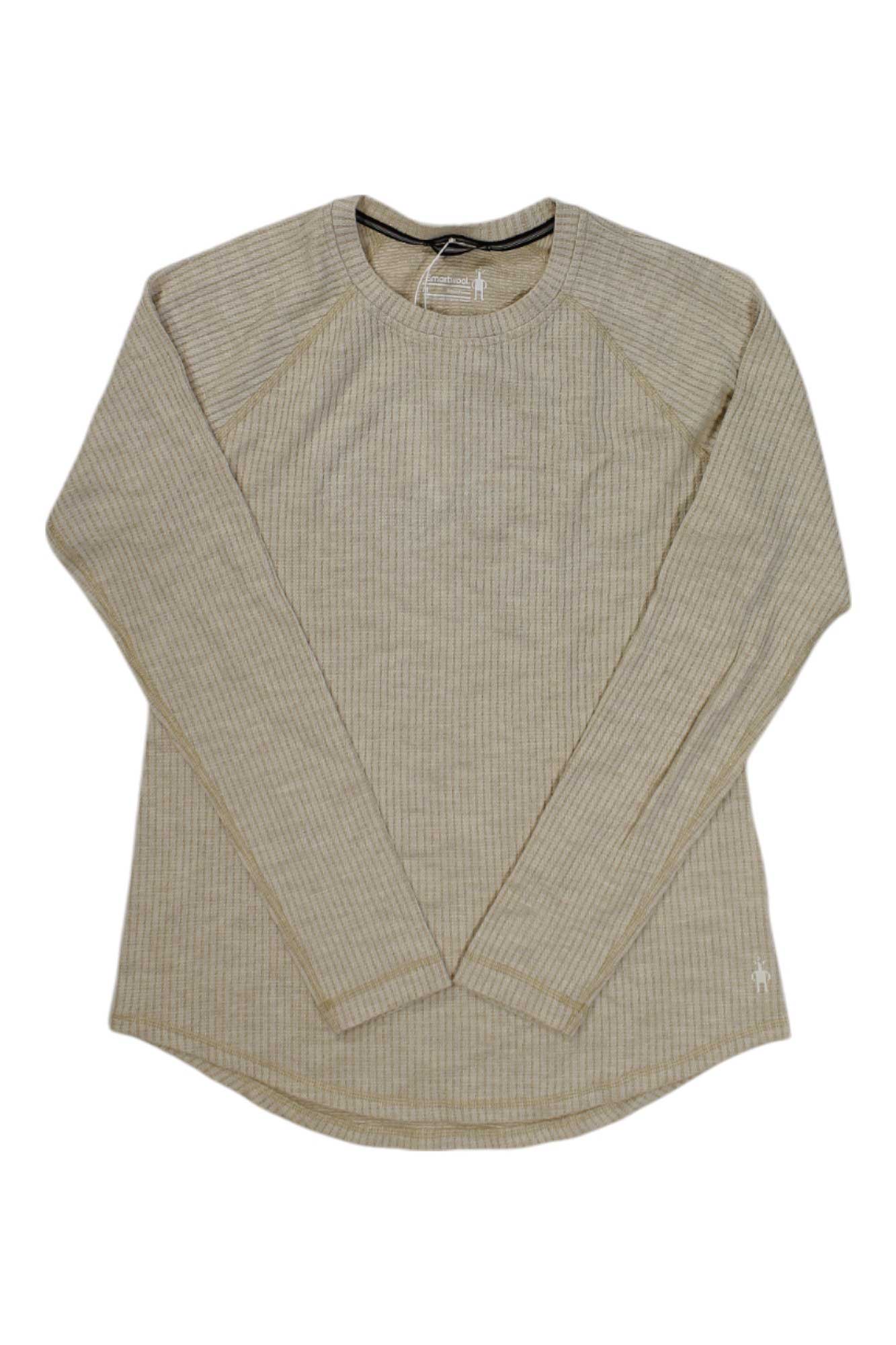 Women’s thermal merino rib crew top, light heather tan, long sleeves