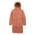 The Arcteryx Womens Patera Parka is a long, hooded, insulated winter coat in muted orange-brown with a front zipper and minimal design, featuring Gore-Tex waterproof technology, shown on a plain white background.