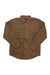 The Dakota Grizzly Mens Blaize Shirt Jacket in brown features a button-up front, collar, two chest pockets with button flaps, and buttoned cuffs. Cozy flannel lining adds comfort. Shown laid flat on a white background.