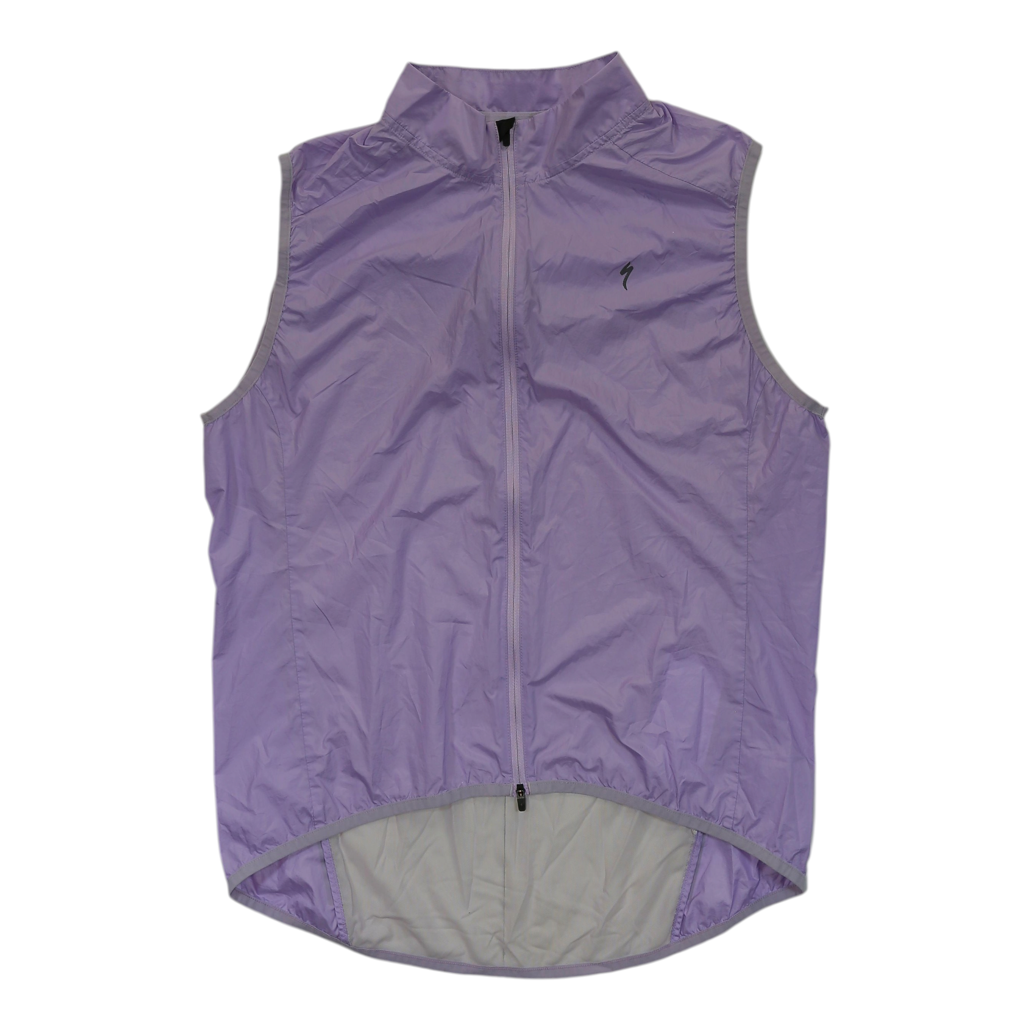 Men's purple wind vest, full zip front and small chest logo