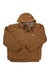 Carhartt duck jacket, brown, with hood and button front; chest flap pockets